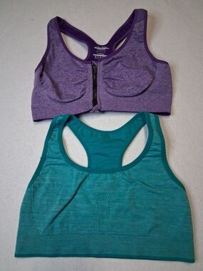 4/20$ ➡️ Purple Front-Zip Sports Bra + Teal Racerback Sports Bra Set
